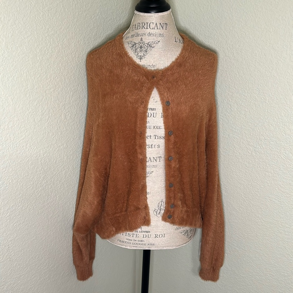 Free People Fuzzy Copper Button Dolman Cardigan